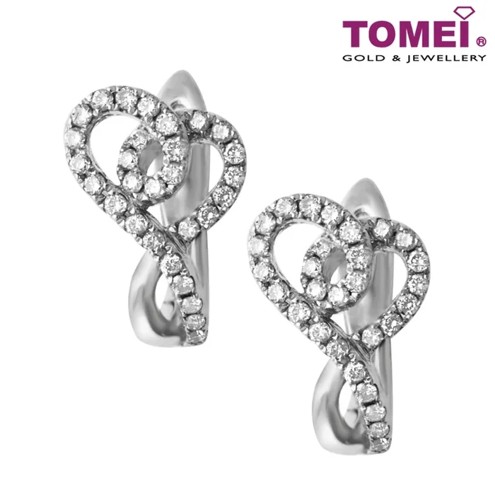 TOMEI Love and Glitzy Sparkles Diamond Earrings, White Gold 375