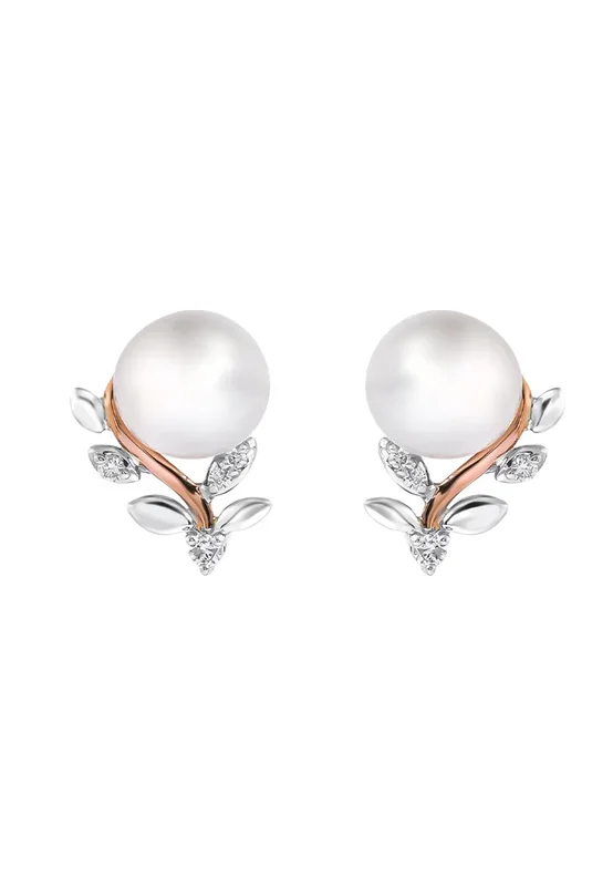 TOMEI Pearl Earrings, White+Rose Gold 585