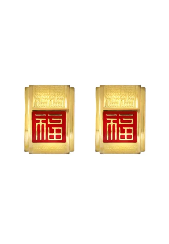 TOMEI x Xifu Red Fu-Zi Earrings, Yellow Gold 999