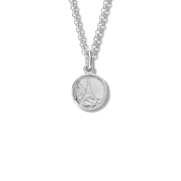Tour Eiffel Medallion Charm Pendant Silver