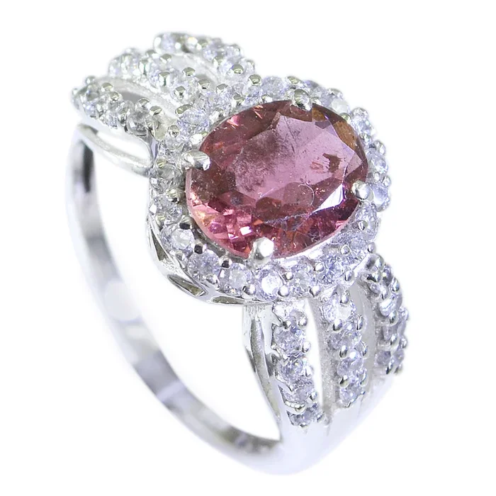 Tourmaline Halo French Sterling Silver multicolor Gemstones Classic Modern Ring Jewelry