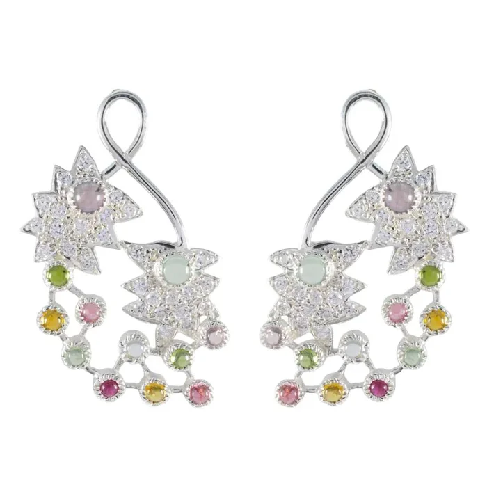 Tourmaline Indian Meera multiple Dangle multicolor 92.5 Silver Earring