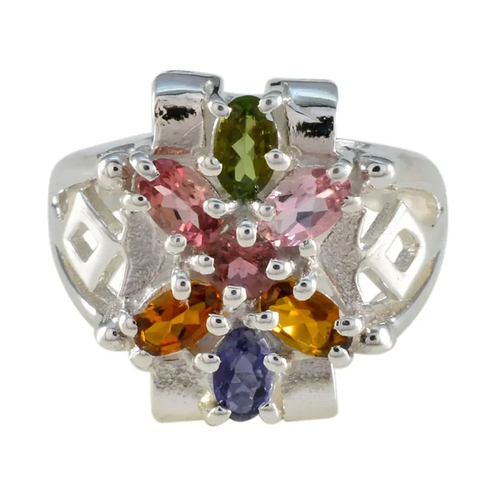 Tourmaline multiple German Sterling Silver multicolor Gemstone Mid-weight Trendy Ring Jewellery
