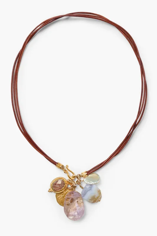 Traveler Leather Charm Necklace Amethyst