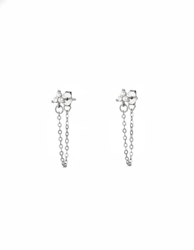 Tri Flower Dangler Chain Earrings