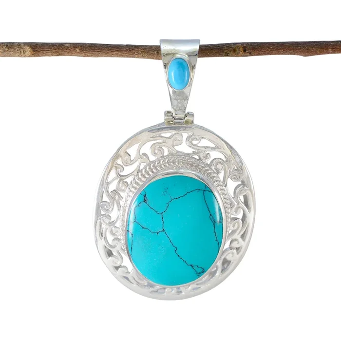 Turquoise Chunky French 925 Silver Solitaire Sofía Retro Blue Pendant Jewelry