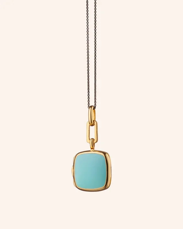 Turquoise Enamel Vermeil Cushion Locket