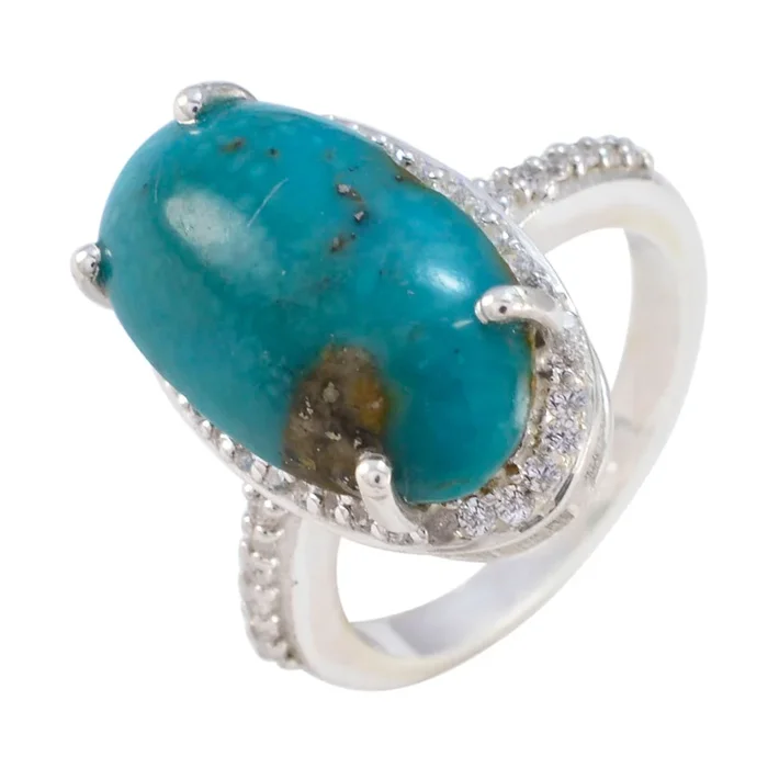 Turquoise Halo Russian 92.5 Silver Blue Gemstones Tiny Sophisticated Ring Jewellery