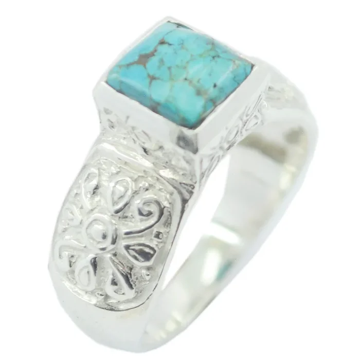 Turquoise Solitaire African 92.5 Silver Blue Gemstones Eye-catching Art Deco Ring Jewellery