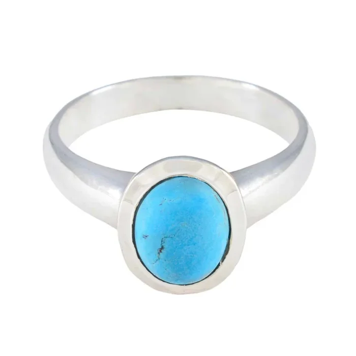 Turquoise Solitaire French 92.5 Silver Blue Gems Classic Sophisticated Ring Jewellery