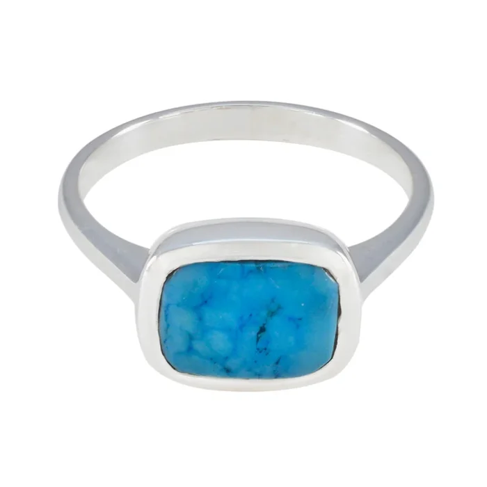 Turquoise Solitaire Indian 92.5 Silver Blue Gemstones Slim Contemporary Ring Jewellery