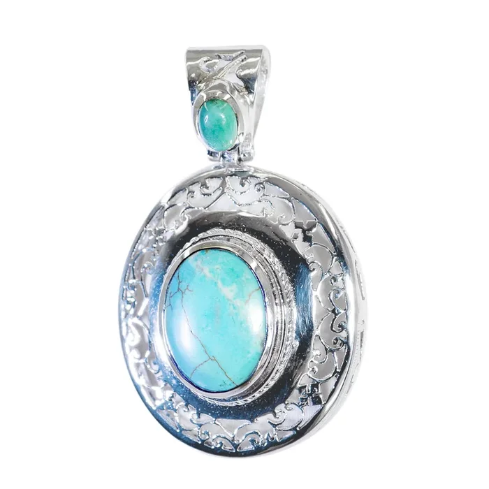 Turquoise Statement French Silver Toi et Moi Clara Geometric Blue Pendant Jewelry