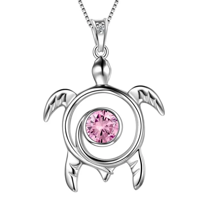 Turtle Birthstone October Tourmaline Necklace Pendant Women Girls Jewelry Birthday Gift