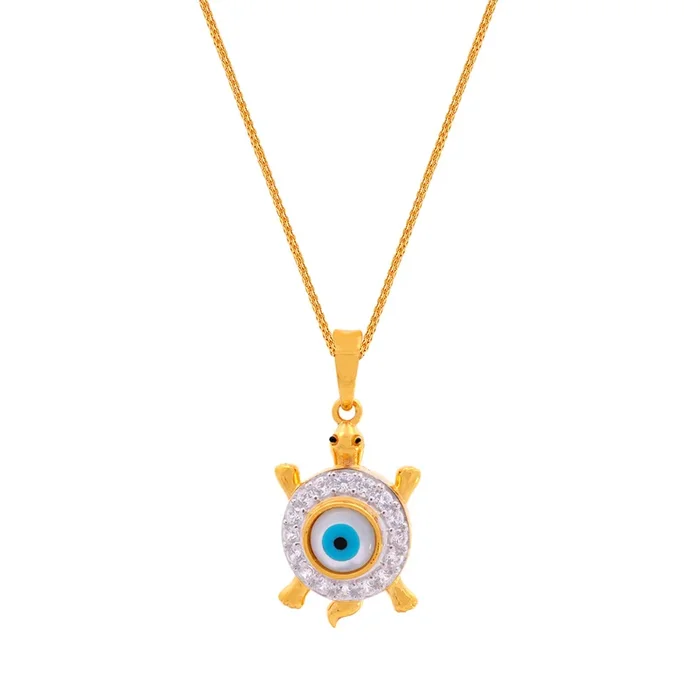 Turtle Two tone Evil Eye Pendant With CZ in 22K Gold