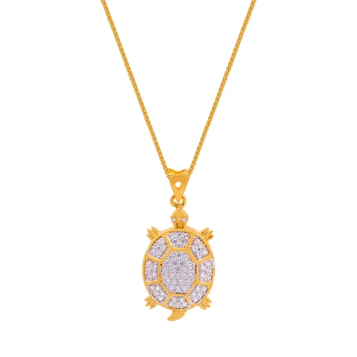 Turtle Two tone Pendant With CZ in 22K Gold