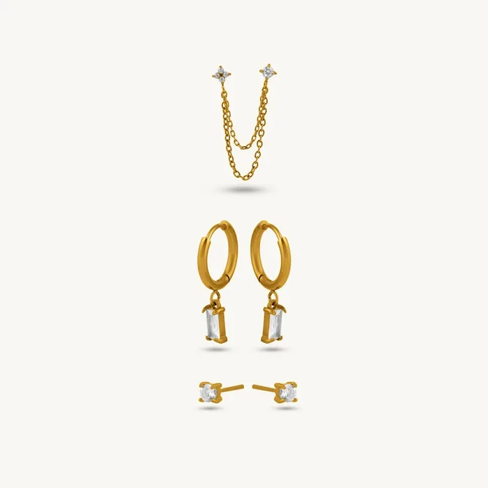 Twinkle Charm Hoop & Stud Mismatched Earring Set