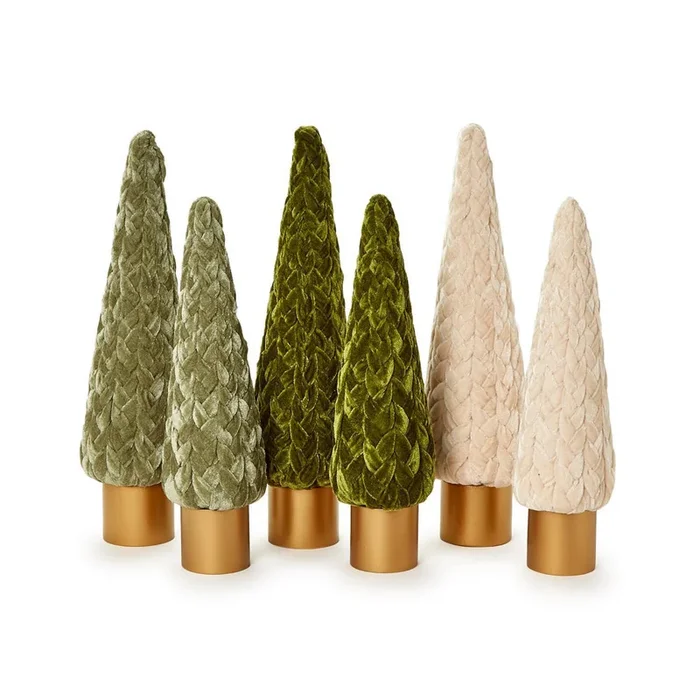 Two’s Company Braided Velvet Trees with Wooden Base (Set of Two)