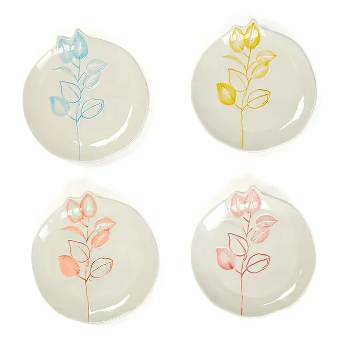 Two’s Company Full on Color Hand-Painted Tidbit Plates – Set of 4