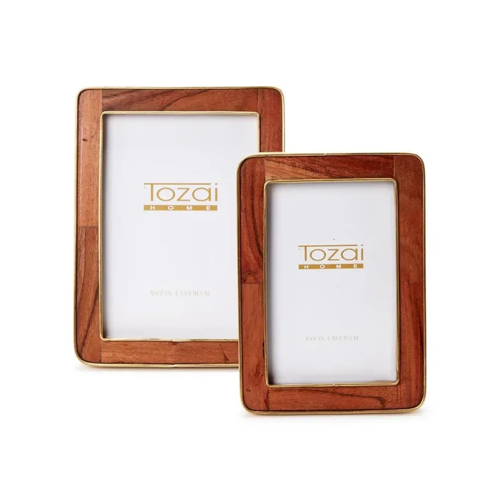 Two’s Company Nelson Wood Rounded Edge with Brass Photo Frame