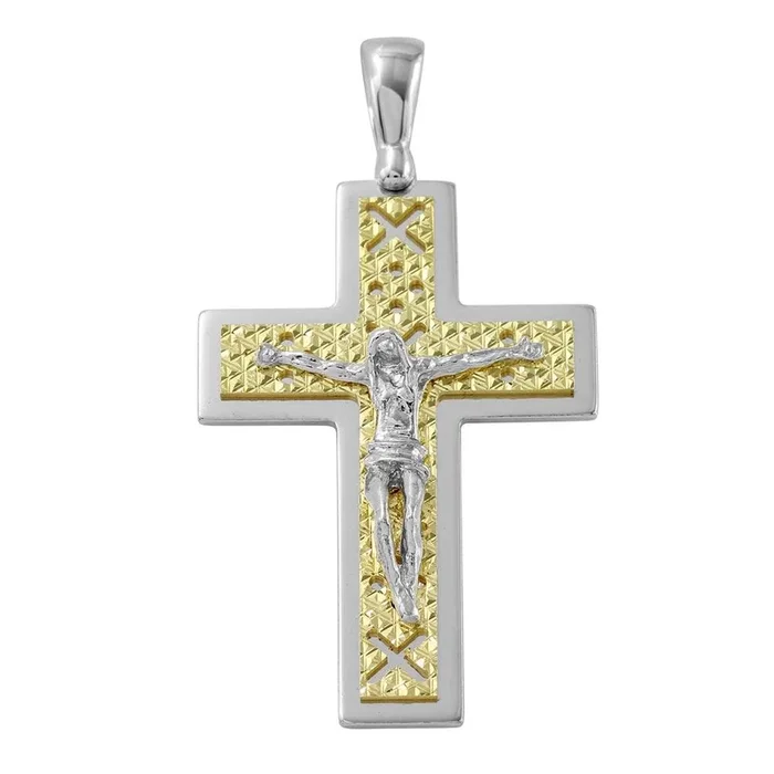 Two-Tone 925 Sterling Silver D-C Gold Plated Crucifix Pendant with X Design – ARP00013