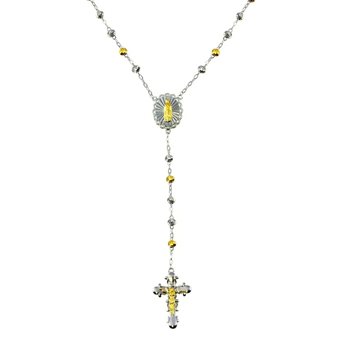 Two-Tone 925 Sterling Silver Plated DC CZ Beaded Rosary – GMN00087RG