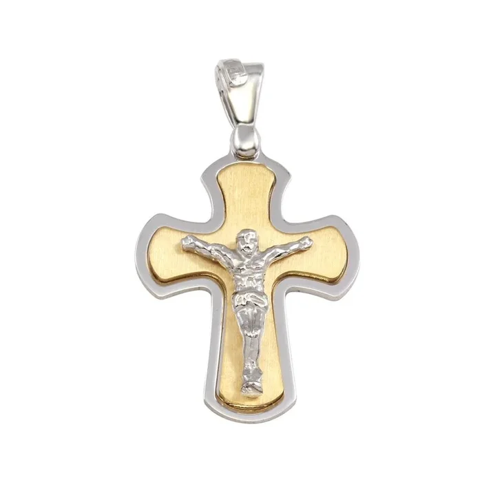 Two-Tone 925 Sterling Silver Small Crucifix Pendant – ARP00027GP