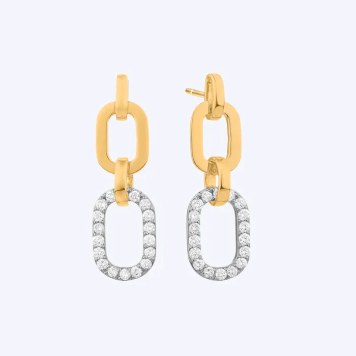 Two-Tone Diamond Link Drop Earrings