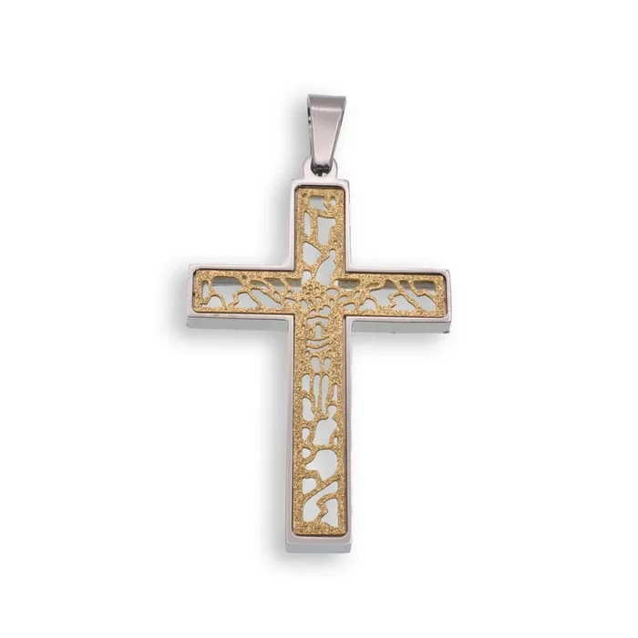 Two Tone Gold & Rhodium Plated Stainless Steel Abstract Shimmer Jesus Crucifix Pendant – SSP00137