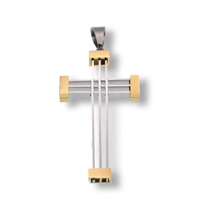 Two-Tone Plated Stainless Steel Modern Geometric Cross Pendant – SSP00389