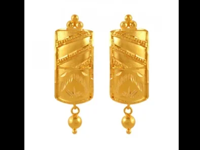 Unique 22k Rectangle Shape Gold Earrings With A Spherical Detail