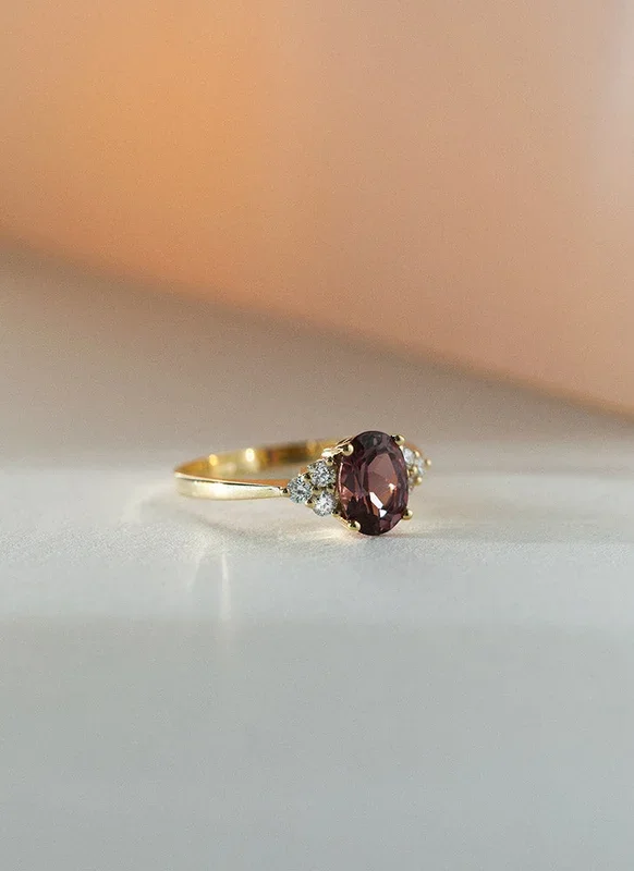 Valentina diamanten rhodoliet ring 14k goud