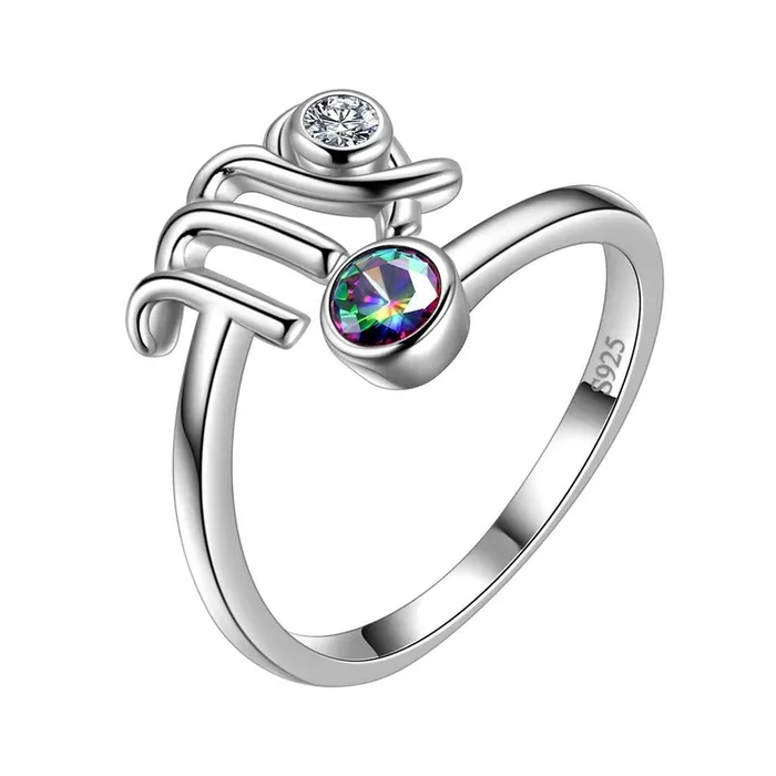 Vergine Zodiaco Anelli Donne Ragazze Gioielli Regalo di compleanno Topazio mistico Argento 925
