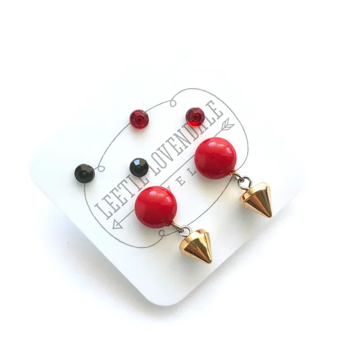 Very Cherry Red & Gold Spike Small Studs Set | As Seen on the CW’s Riverdale
