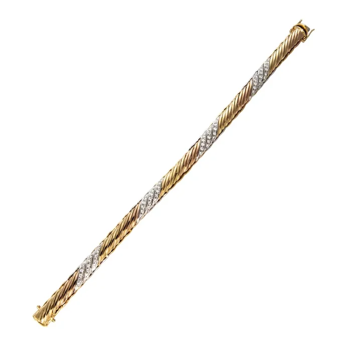 Vintage Diamond 18K Gold Tri-Color Bracelet
