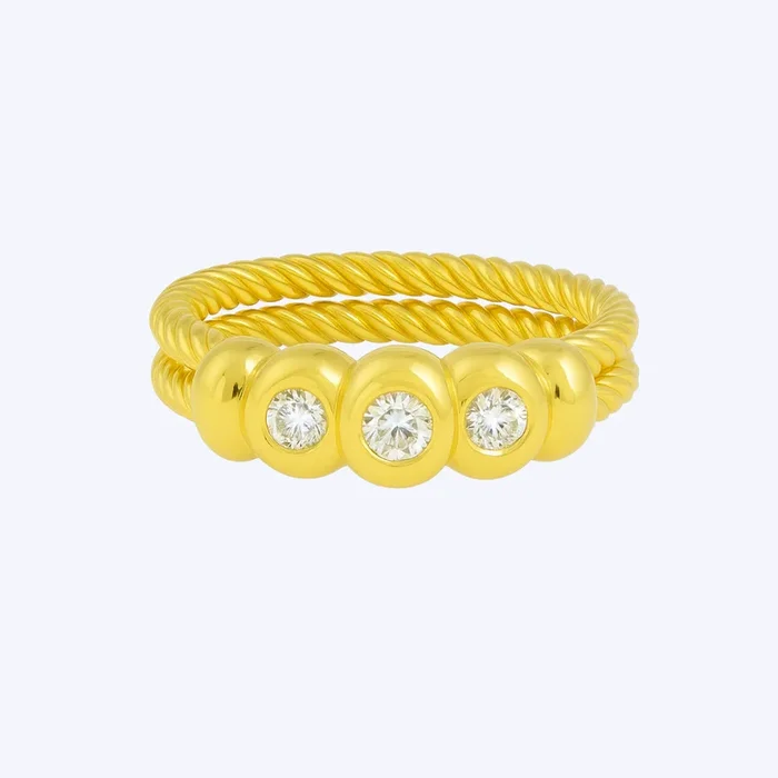 Vintage Inspired Coil Ring with Bezel Set Diamonds
