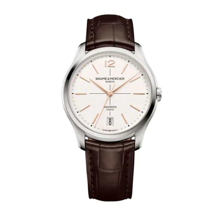 Watch Baume et Mercier Clifton automatic, white dial, brown strap, 39 mm – Lepage