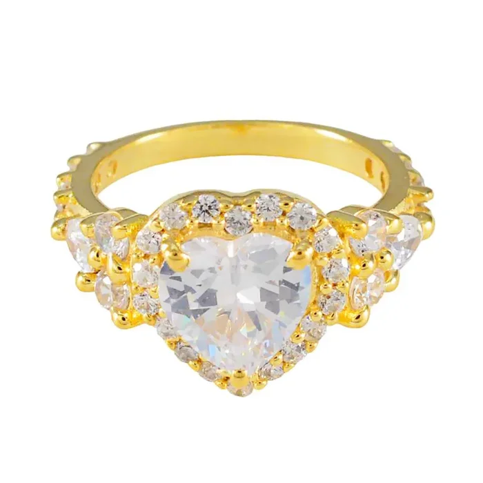 White CZ Halo Indian 92.5 Silver White Gems Whisper-thin Heart Ring Jewelry