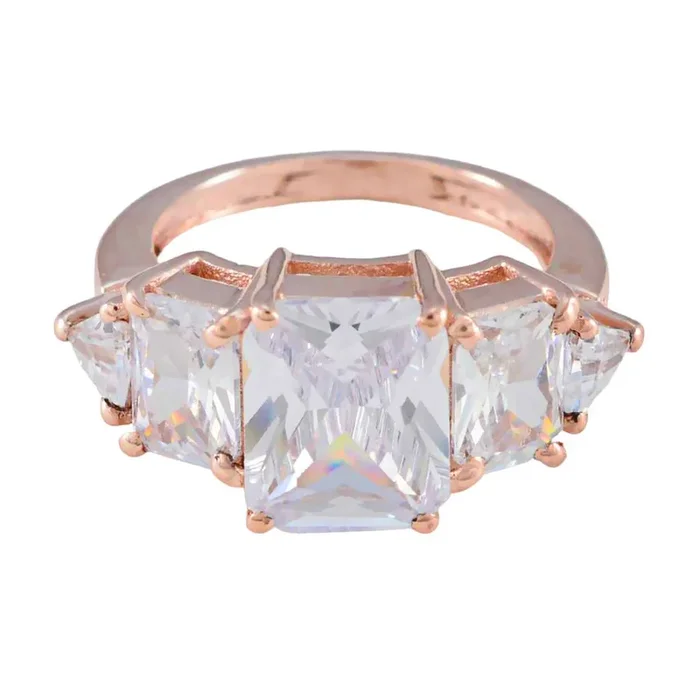 White CZ Penta Korean 925 Silver White Gemstones Slim Trendy Ring Jewelry