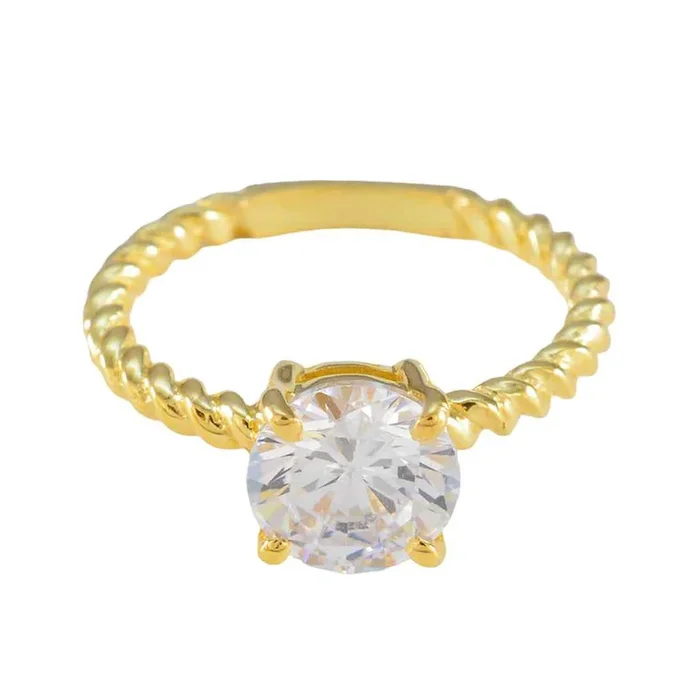 White CZ Solitaire Indian Sterling Silver White Gemstone Delicate Contemporary Ring Jewellery