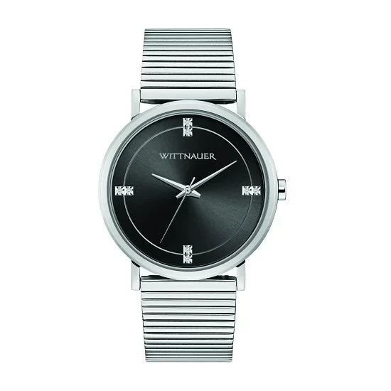 Wittnauer with 41MM Black Round Dial Stainless Steel Watch Band. WN3101