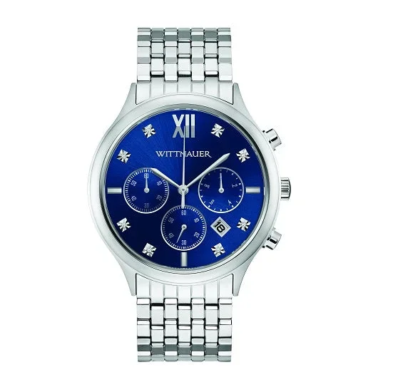 Wittnauer with 44MM Blue Round Dial Stainless Steel Watch Band. WN3104