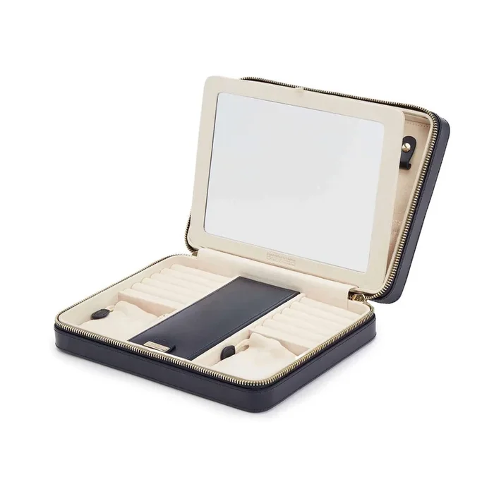 Wolf Maria large zip jewelry case in navy leather | LEPAGE