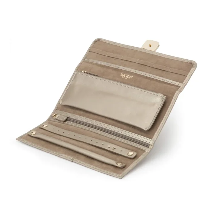 Wolf Palermo jewelry roll in pewter leather | LEPAGE