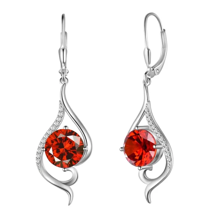 Women Dangle Earrings January Birthstone Earrings Garnet Red Hanging 925 Sterling Silver Leverback Tail Jewelry Mother Wife Xmas Birthday Valentines Gift for Her