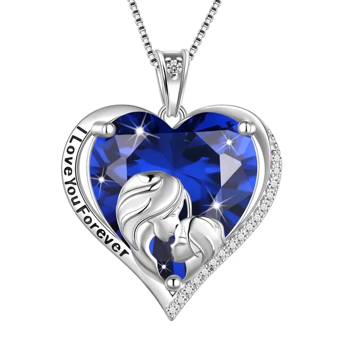 Women Heart Necklace for Mom Daughter 925 Sterling Silver Blue Sapphire Birthstone Jewelry Charm September Birthday Christmas Mother’s Day Gift for Her