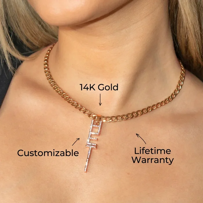 Women Jewelry – Rose Gold Iced Out VVS Name Necklace | Style # N21