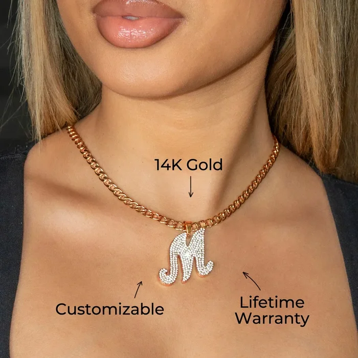 Women Jewelry – Rose Gold Initial Iced Out VVS Necklace | Style # 48
