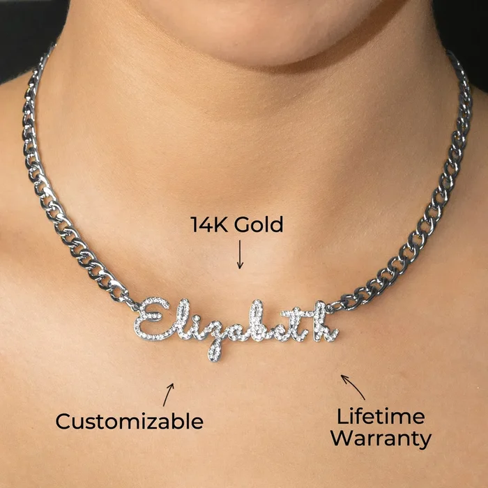 Women Jewelry – White Gold Iced Out VVS Name Necklace | Style # N18