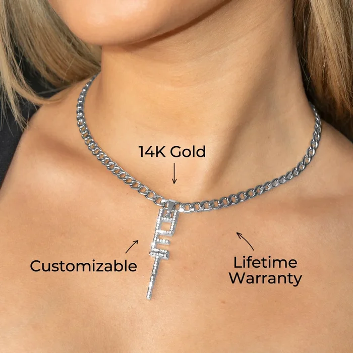 Women Jewelry – White Gold Iced Out VVS Name Necklace | Style # N21