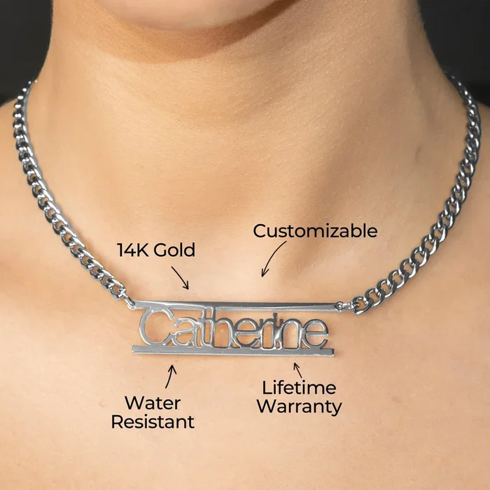 Women Jewelry – White Gold Name Necklace | Style # N15